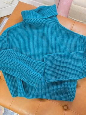 M Free People Women’s Teal Turtleneck Chunky Knit Sweater